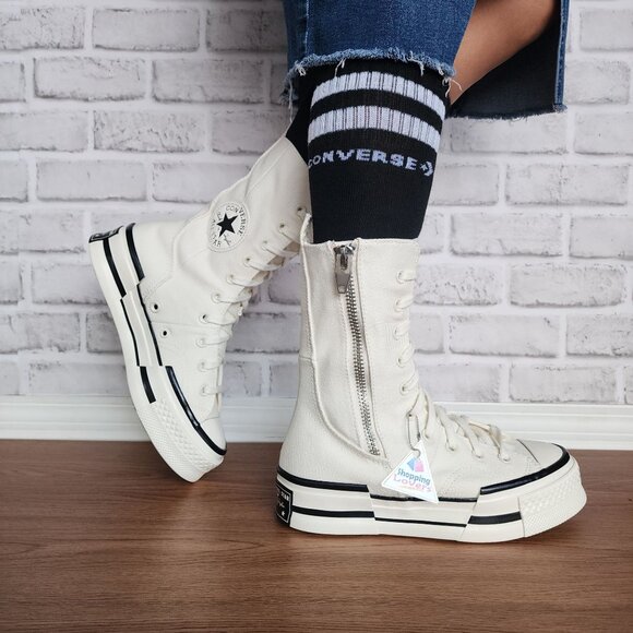 Converse Chuck 70 Plus XHi 7.5 Women Shoes Sneaker Platform Canvas Egret A08221C - Picture 4 of 11